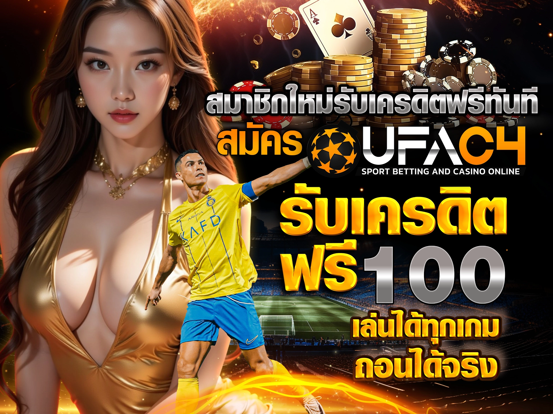 สมาชิกใหม่รับเครดิตฟรีทันที สมัคร UFAC4 วันนี้ รับเครดิตฟรี 100 บาท เล่นได้ทุกเกม ถอนได้จริง